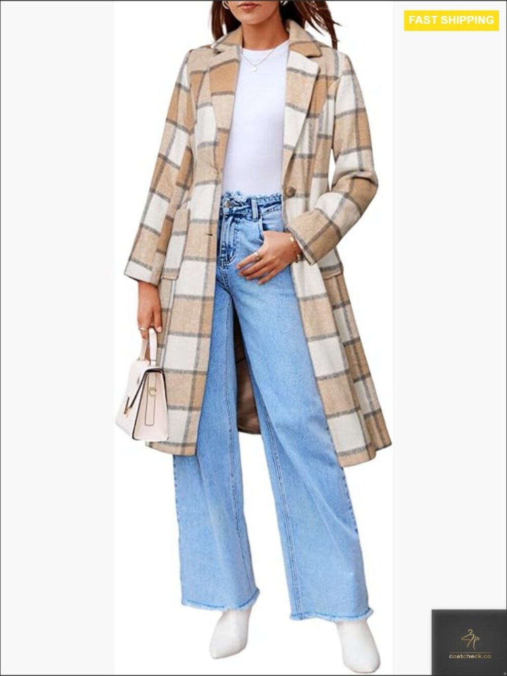 Wool Blend Trench Coat Winter Plaid Shacket Jacket Casual Lapel Pockets